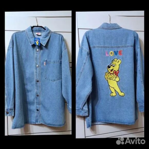 JCPenney x HARIBO Women's Denim Embroidered Lightweight Bear Shirt Jacket - Picture 2 of 10